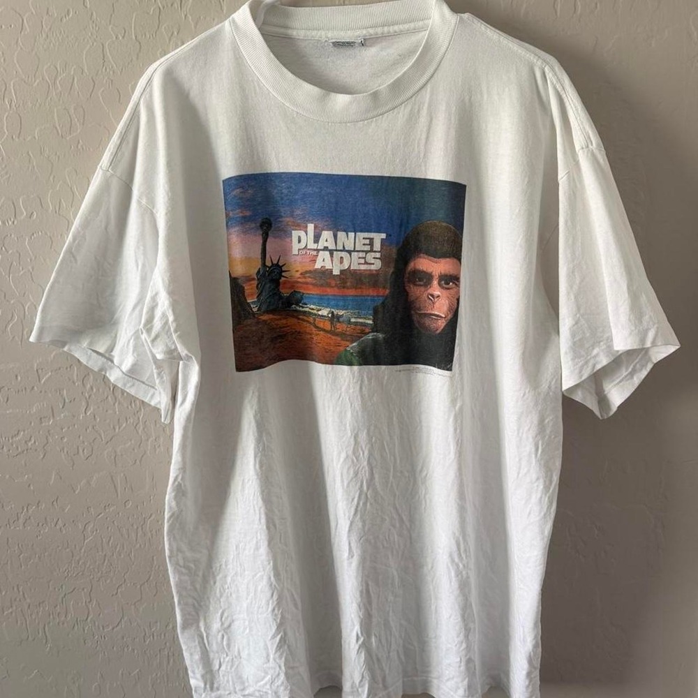 1998 planet of the apes vintage movie promo white T-shirt graphic, single stitch